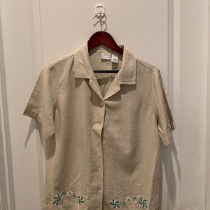 NWT Size M Tan blouse with hem embroidery
